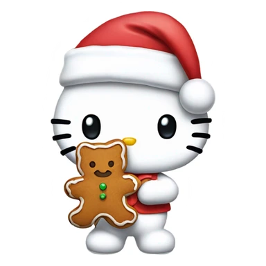 hello kitty holding a gingerbread cookie with a santa hat on sticker