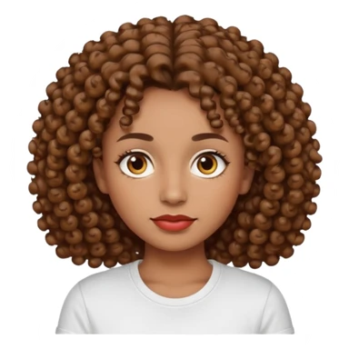 
professional, curly brown lady with hazel eyes, a little dot on the top of the left lip, a normal t shirst sticker