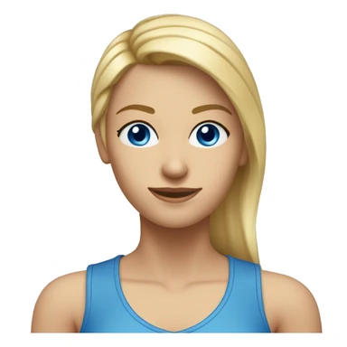 A head and shoulders shot of a 31 year old Caucasian woman, with straight blonde hair,   with blue eyes wearing a t-shirt. sticker