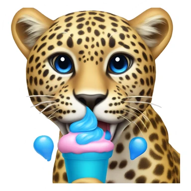Create a a leopard eating blueberry ice cream and the leopard is flying with his blue wings sticker