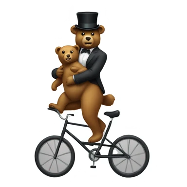 man wearing a top hat riding a unicycle with a bear on his shoulders sticker