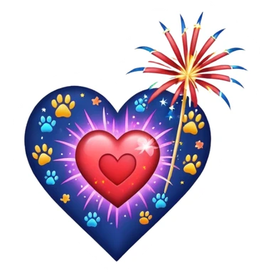 heart with a paw print and a firework sticker