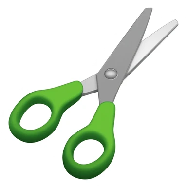 Full scissors with mid green handle, pointed up, blades and handle open sticker