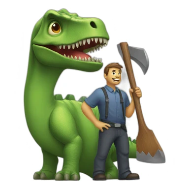 taxman with dinosaur head holding an axe sticker
