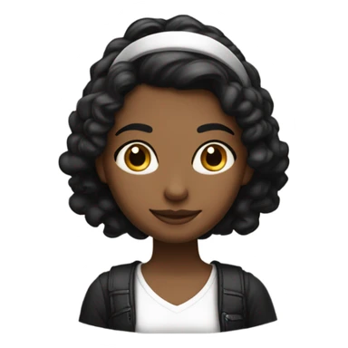 una chica joven de pelo largo negro con una camiseta blanca guapa con una diadema en la frente negra y con un libro sticker