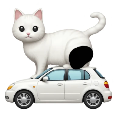 Please create a small emoji the size of 🚗 featuring a white cat on a white car viewed from side. Again the emoji must be extremely small, much small than a standard sized sticker. sticker
