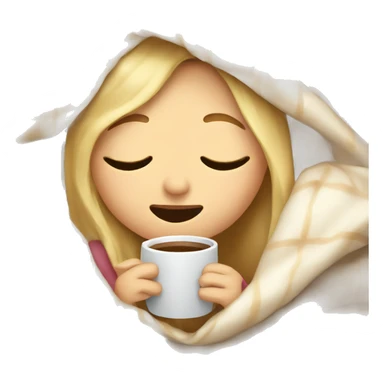girl inside a blanket with blonde hair sipping coffee eyes closed sticker
