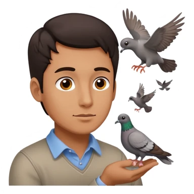man open arms looking at a flying pigeon sticker