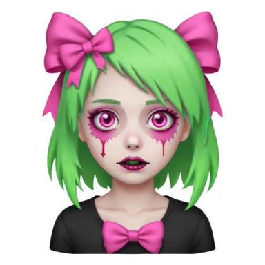 girl-zombie,with-neon green-hair,pink-bows sticker