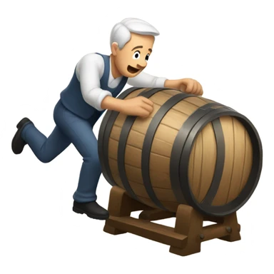 Man pushing keg sticker