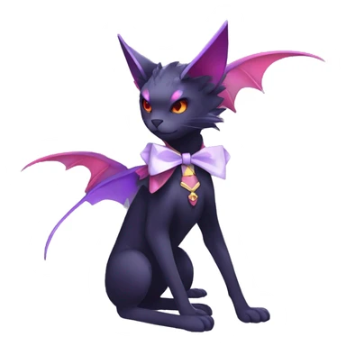 cool kawaii black purple red ethereal fantasy beautiful elegant nargacuga-Noivern-cat-Fakemon collar harness bow tie and bracers full body sticker