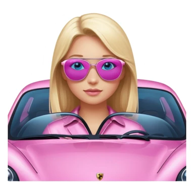 pink Porsche taycan with blonde girl, blue eyes, girl in front of the car sticker
