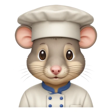 A rat with a fringe and chefs hat sticker