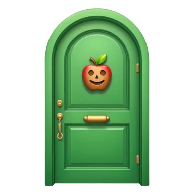 A wooden green door emoji in the style of Apple emoji with a handle and a knocker. sticker