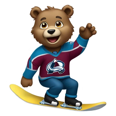 Bear on a snowboard in Colorado avalanche jersey doing tricks sticker