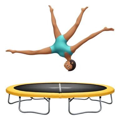 An athletic person soaring high above a trampoline, executing an acrobatic flip with perfect form. The scene captures motion and energy, with a dynamic pose, stretched limbs, and a focused expression. The background suggests a professional trampoline arena with safety padding. sticker