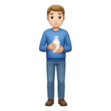 sad man full body buying a milk sticker