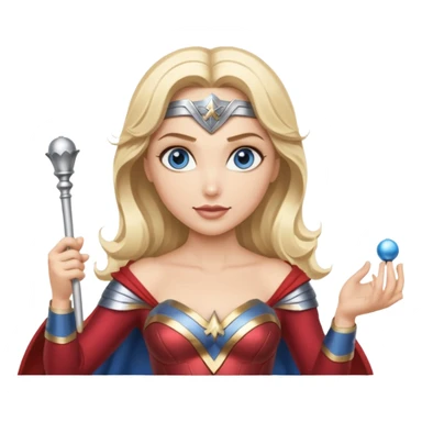 Blonde blue eyed Wonder Woman holding white orchestra conductor’s baton and bell sticker