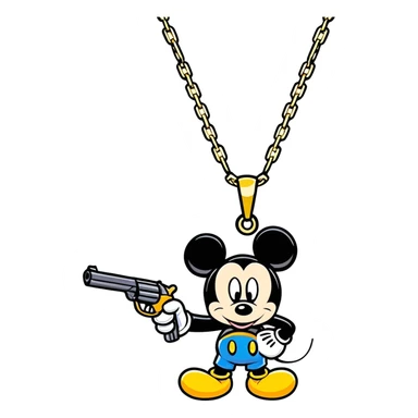 Ghetto Mickey Mouse with gold chain necklace and gun sticker