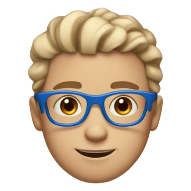 boy with red dimples ( small ) blue eyes, blue glasses with 2 stripes between the 2 actual glasses, beige skin, messy hair but like fine hair, orange-brown colored hair and eyebrows  sticker