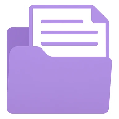purple folder with papers inside, color filled icon style sticker