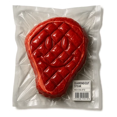 diamond-textured meat steak, shiny and inflated, no background sticker