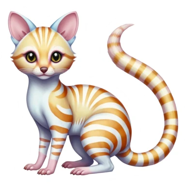 Iridescent white albino colorful fruity blingy crystalline Genet-Numbat-Ocelot-Sphynx-Tanuki-Ocicat-hybrid-fusion, full body sticker