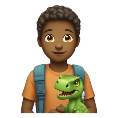 Kid with a dinosaur in his hands sticker