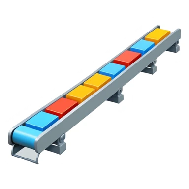 Conveyor belt moving small colored blocks in a row, representing an automated system sticker