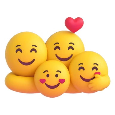 3D smiley emoji, round shape, in love: loving smiley couple resting on each other's shoulders sticker