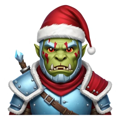
Fantasy Christmas orc legion soldier icon, iron tundra army theme, heavy winter armor, disciplined brutal look, icy blue steel armor with deep crimson accents, frozen metal texture, cold winter atmosphere, male variant sticker