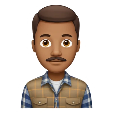 Black man with short brown hair, mustache, wearing a plaid shirt, sophisticated style, software engineer sticker