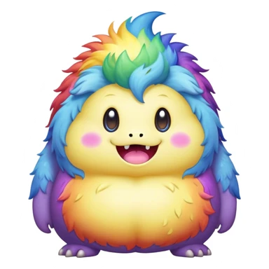 Kawaii derpy fat rainbow monster surrounded by magic, rich textures, visually rich, so lifelike that it feels like it could leap off the page at any moment sticker