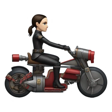 Jedi bounty hunter Wednesday Addams racing in a modern blue,red and pewter steampunk electric luxury flying speeder bike  sticker