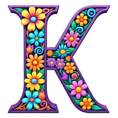 3D, gothic style psychedelic colored Letter Y with hippie style flower border sticker