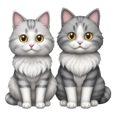a realistic looking very fluffy grey and white cat sitting next to another cat sticker