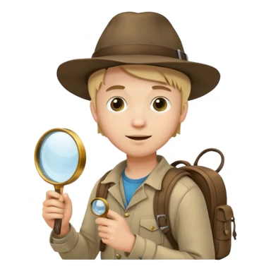 Explorer young man with hat and magnifying glass and backpack, portrait sticker