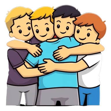 Caucasian friends in a group hug, showing friendship and togetherness sticker