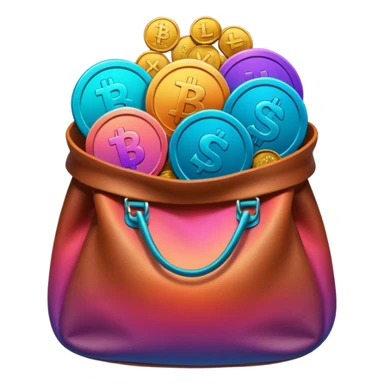 Coins inside brown leather bag, make bag always brown  color

Change coins color in in gradient of turquoise, blue, pink, purple, and coral sticker