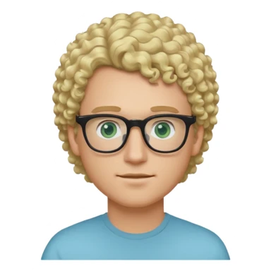 white guy with curly blonde hair and light blue ish green eyes with black glasses  sticker