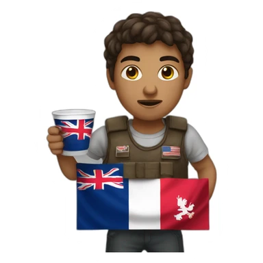 angry boy holding georgian flag and double cup sticker