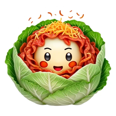 Cinematic Realistic Kimchi Dish Emoji, depicted as a vibrant fermented cabbage dish with a spicy kick rendered with detailed textures and dynamic, appetizing lighting. sticker
