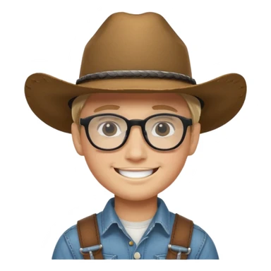 Smiling boy with cow boy hat . With chin strap and black glasses  sticker