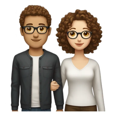 couple holding hands, white girl with round silver glasses and really short brown curly hair, taller white man with brown round glasses and short curly brown hair sticker