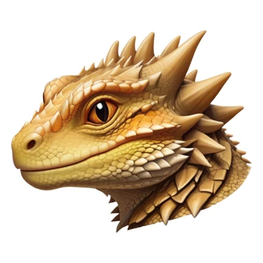 Cinematic Noble Bearded Dragon Portrait Emoji, Poised and regal, with a robust, angular build and a textured, scaled hide in earthy olive and sandy tones, a prominent spiky 'beard' beneath its chin and a keen, alert gaze, Simplified yet sharp and sophisticated features, highly detailed, glowing with a soft, dignified glow, high shine, intelligent and fierce, stylized with an air of desert majesty, focused and attentive, soft glowing outline, capturing the essence of a watchful and commanding reptile, so majestic it feels as though it could scuttle out of the screen with effortless authority! sticker