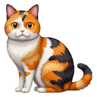full body colourful calico cat with skinny head and fat body with an anxious face sticker
