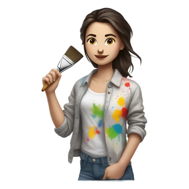 Brunette girl painting  sticker