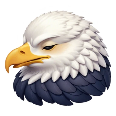 Meme-Worthy Cute Sleeping American Eagle Portrait Emoji, Head resting peacefully with a contented smile, showcasing a broad, stately form with eyes gently closed in serene slumber and a striking contrast of white head and dark body, Simplified yet adorably endearing features, highly detailed, glowing with a soft, drowsy majestic light, high shine, relaxed and utterly lovable, stylized with an air of playful laziness, soft glowing outline, capturing the essence of a sleeping American eagle that feels destined to become the next viral icon of adorable rest! sticker