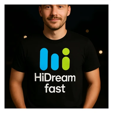 man wearing tshirt with this logo, dark night background with dim , add fast below logo, make man fit into image sticker