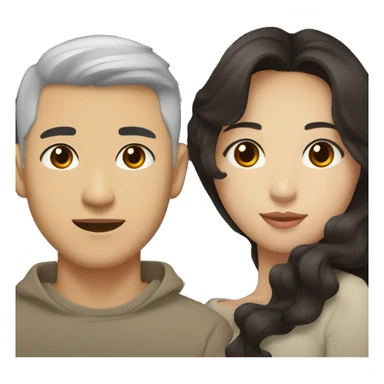 A half pale Asian man with short dark hair and amber eyes embracing and loving a half Asian woman with long wavy dark hair and dark hazel eyes. They love each other a lot And have good fashion taste. sticker